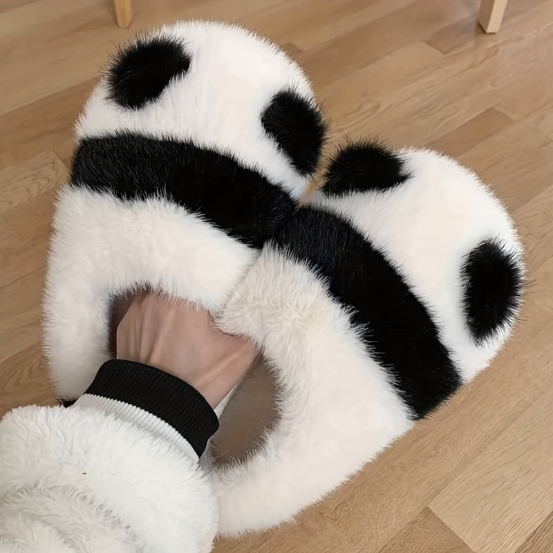 cute panda design slippers casual slip on plush lined shoes comfortable indoor home slippers details 5