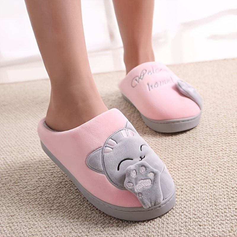 womens indoor plush slippers cute cat soft sole slides womens footwear details 0