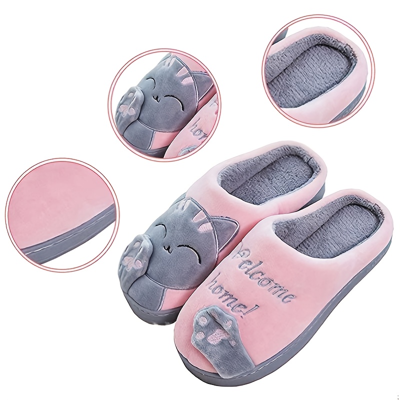 womens indoor plush slippers cute cat soft sole slides womens footwear details 2