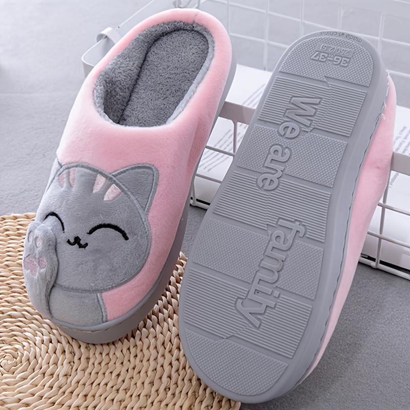 womens indoor plush slippers cute cat soft sole slides womens footwear details 5