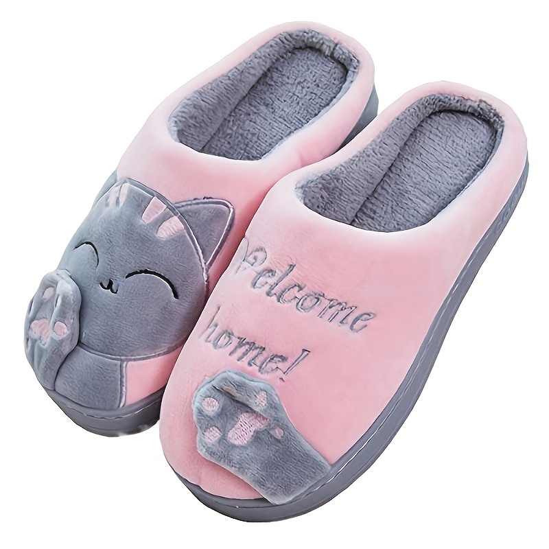 womens indoor plush slippers cute cat soft sole slides womens footwear details 6