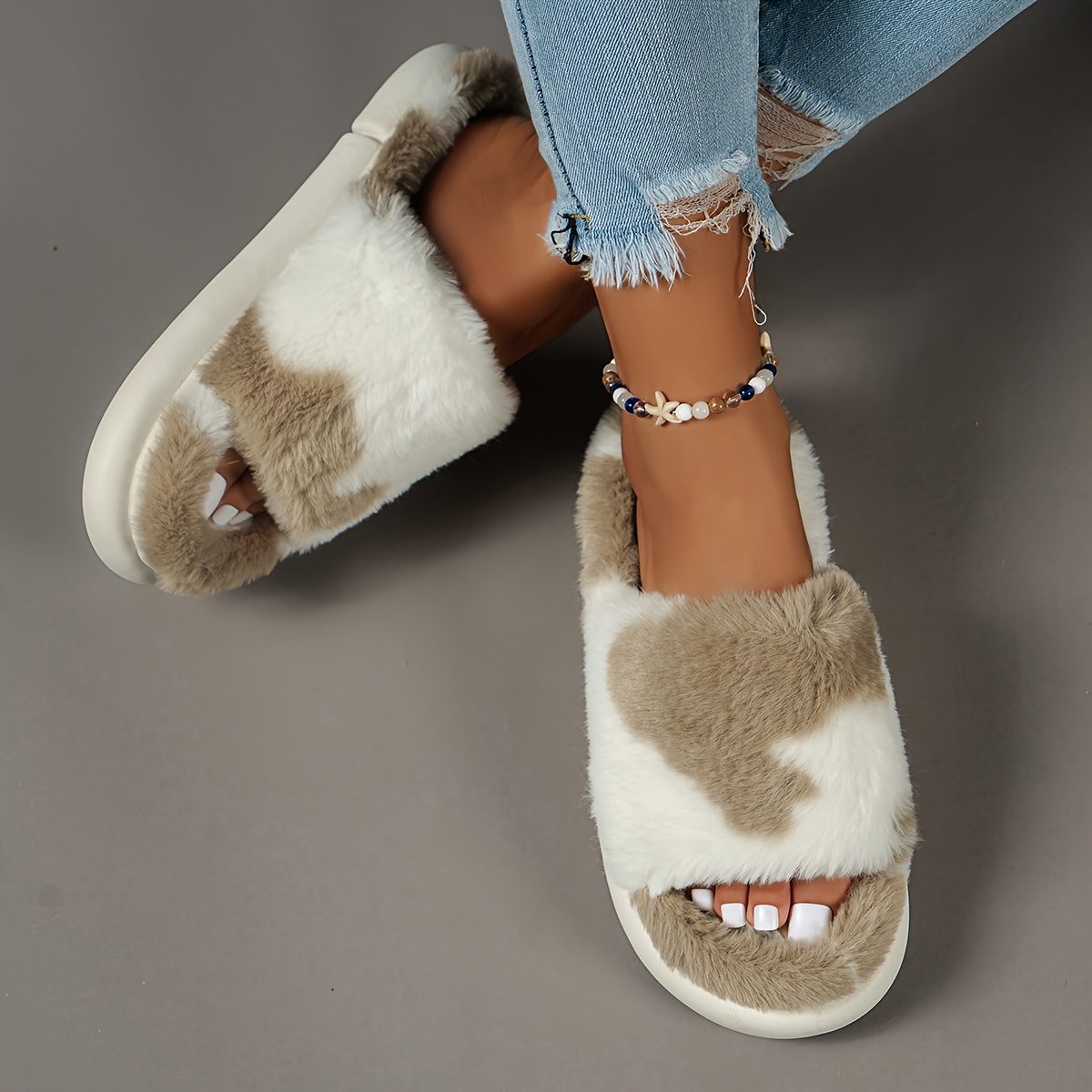 cozy fluffy furry house slippers single band open toe platform fuzzy shoes comfy warm home slippers details 7