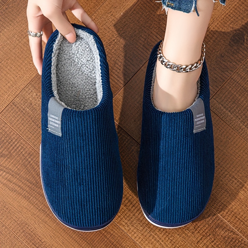 solid color home warm slippers soft sole flat non slip plush shoes winter closed toe cozy shoes details 1