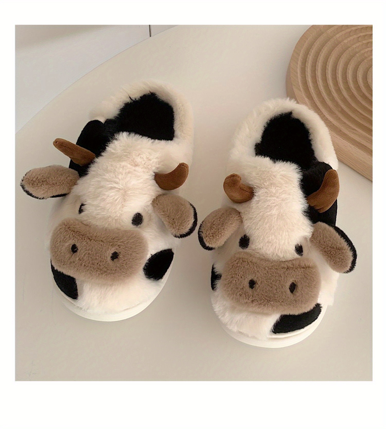 cute cartoon cow design slippers kawaii plush lined non slip bedroom shoes warm comfortable shoes details 1