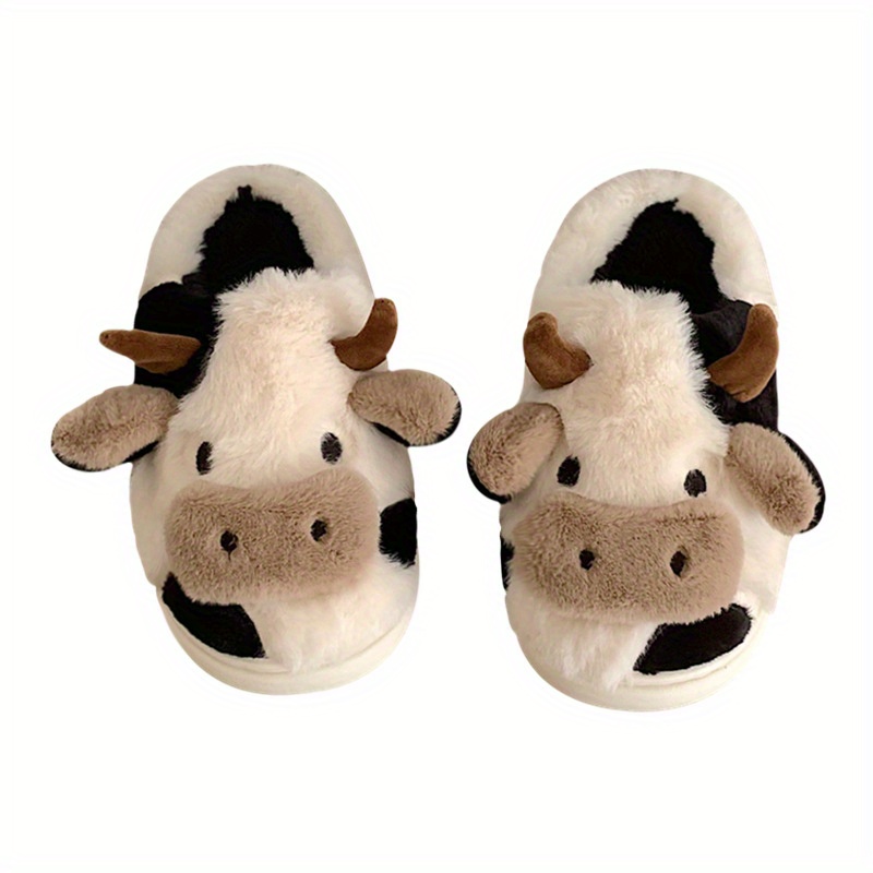 cute cartoon cow design slippers kawaii plush lined non slip bedroom shoes warm comfortable shoes details 4