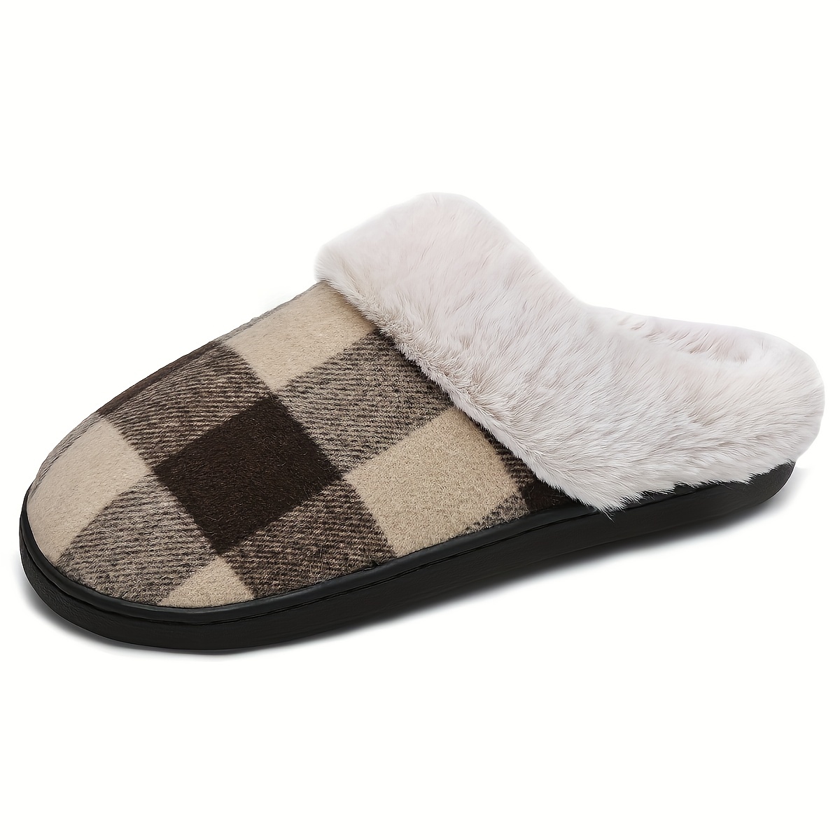 Winter Plaid Plush Lined Slippers, Cozy & Warm Closed Toe Fluffy House Shoes, Comfortable Home Floor Slippers details 0