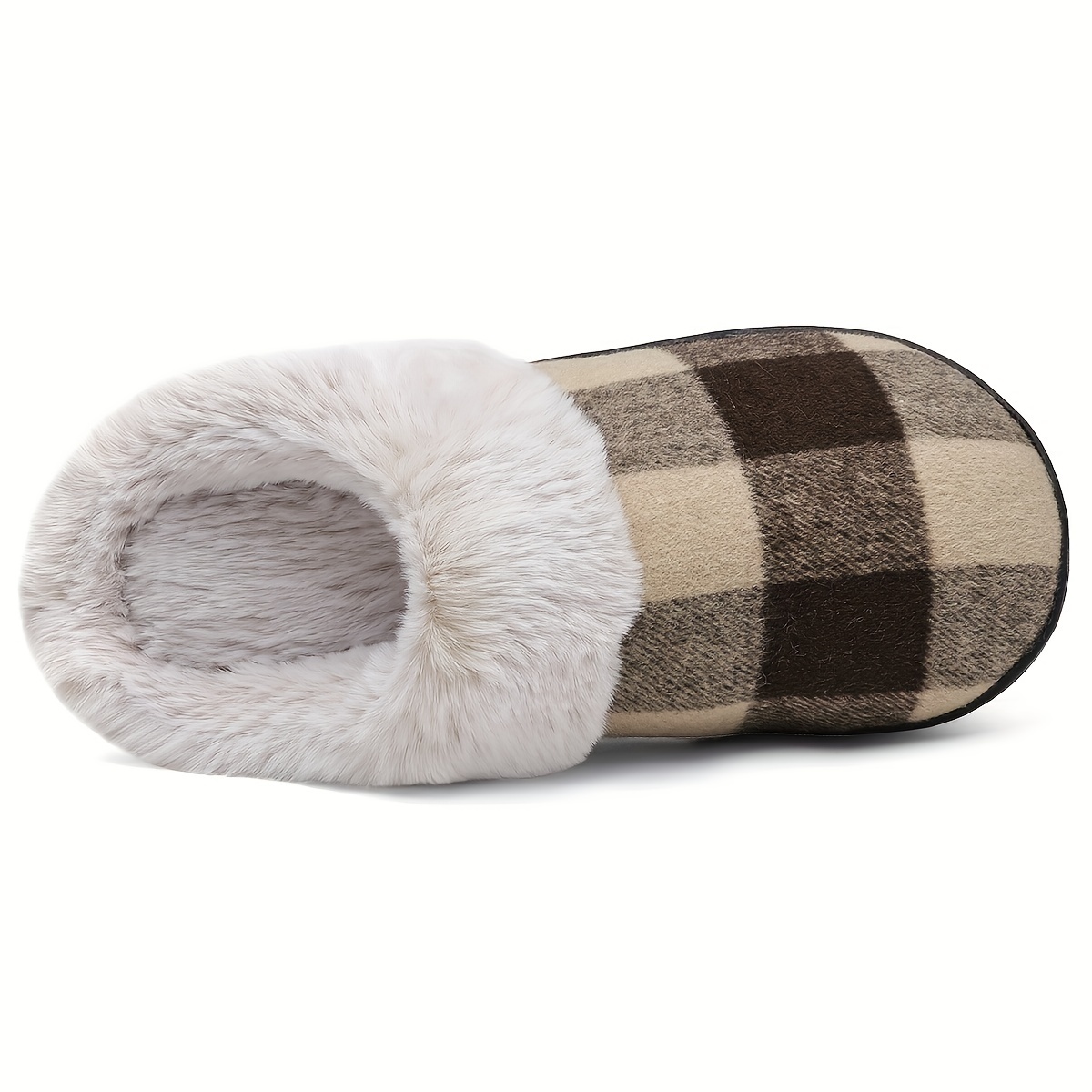 Winter Plaid Plush Lined Slippers, Cozy & Warm Closed Toe Fluffy House Shoes, Comfortable Home Floor Slippers details 3