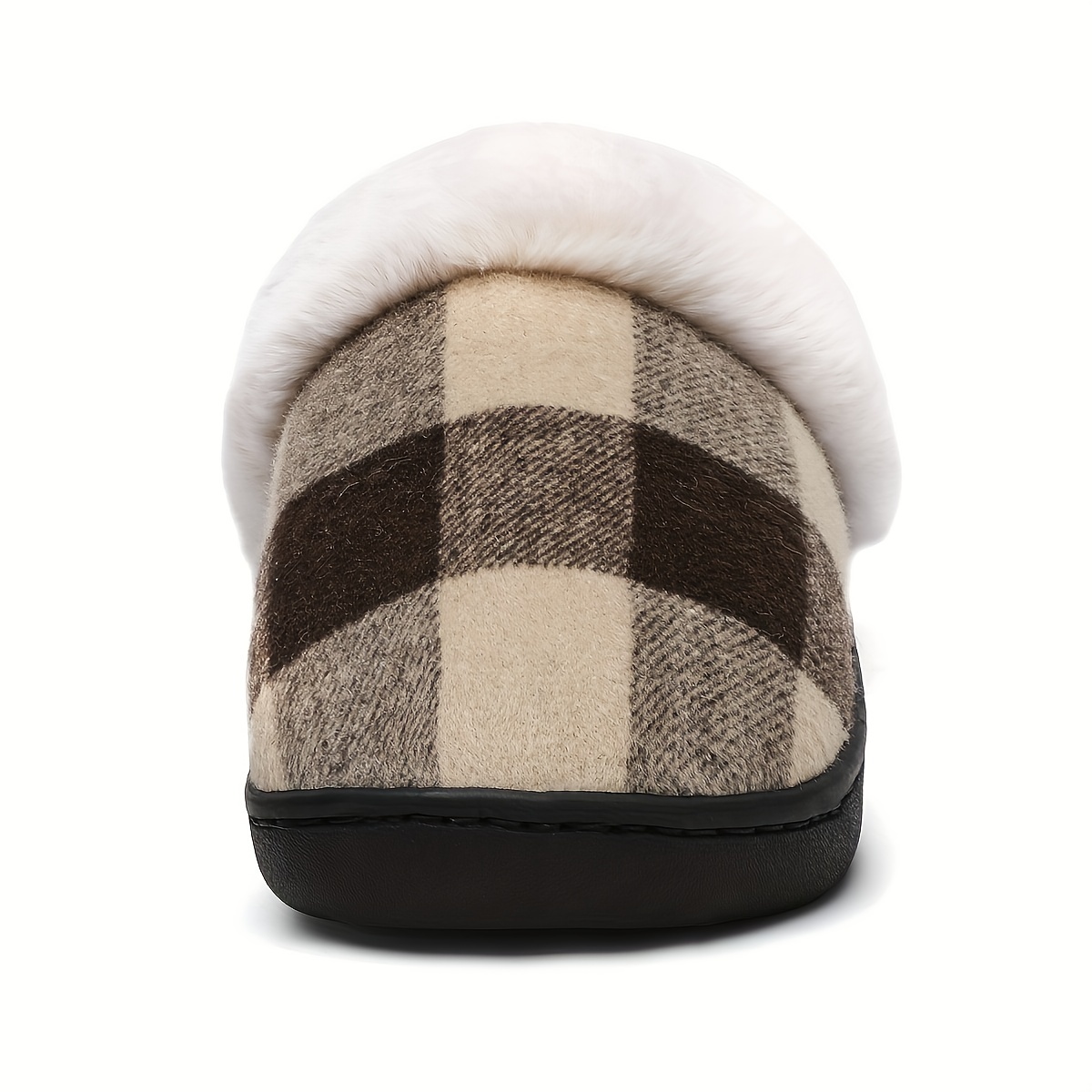 Winter Plaid Plush Lined Slippers, Cozy & Warm Closed Toe Fluffy House Shoes, Comfortable Home Floor Slippers details 4