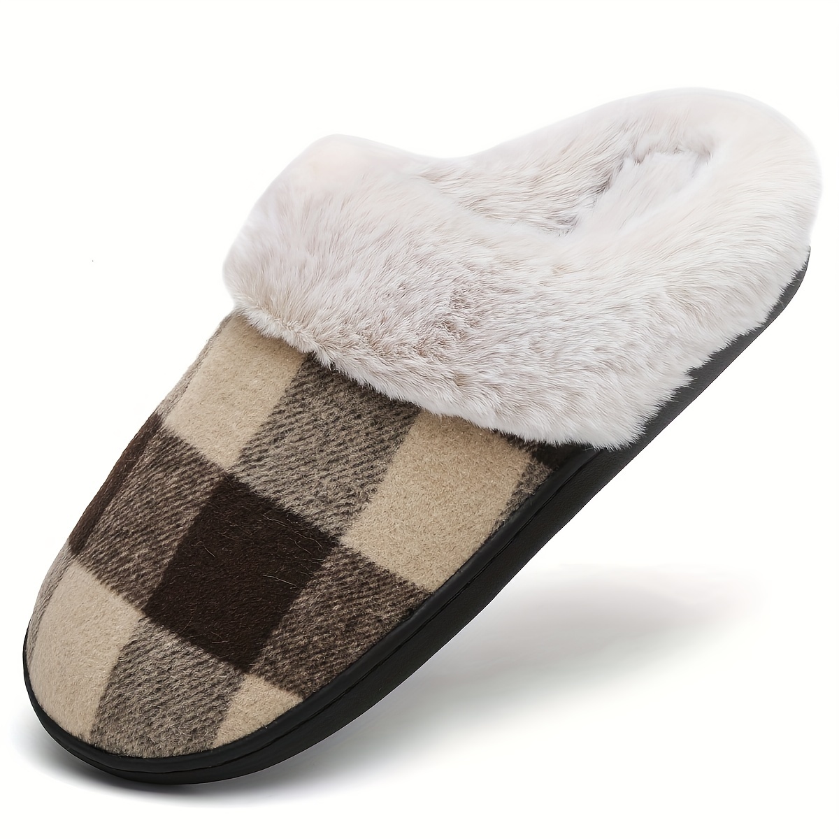 Winter Plaid Plush Lined Slippers, Cozy & Warm Closed Toe Fluffy House Shoes, Comfortable Home Floor Slippers details 8