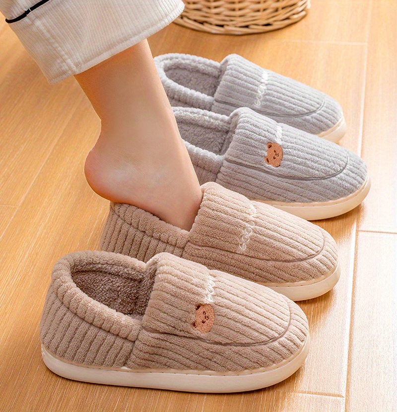 womens cute animal plush slippers fuzzy warm slip on indoor non slip shoes bedroom slippers details 8