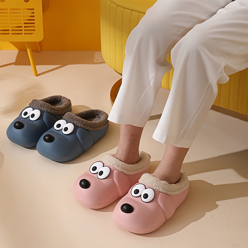 cute dog design slippers casual slip on plush lined shoes comfortable indoor home slippers details 1