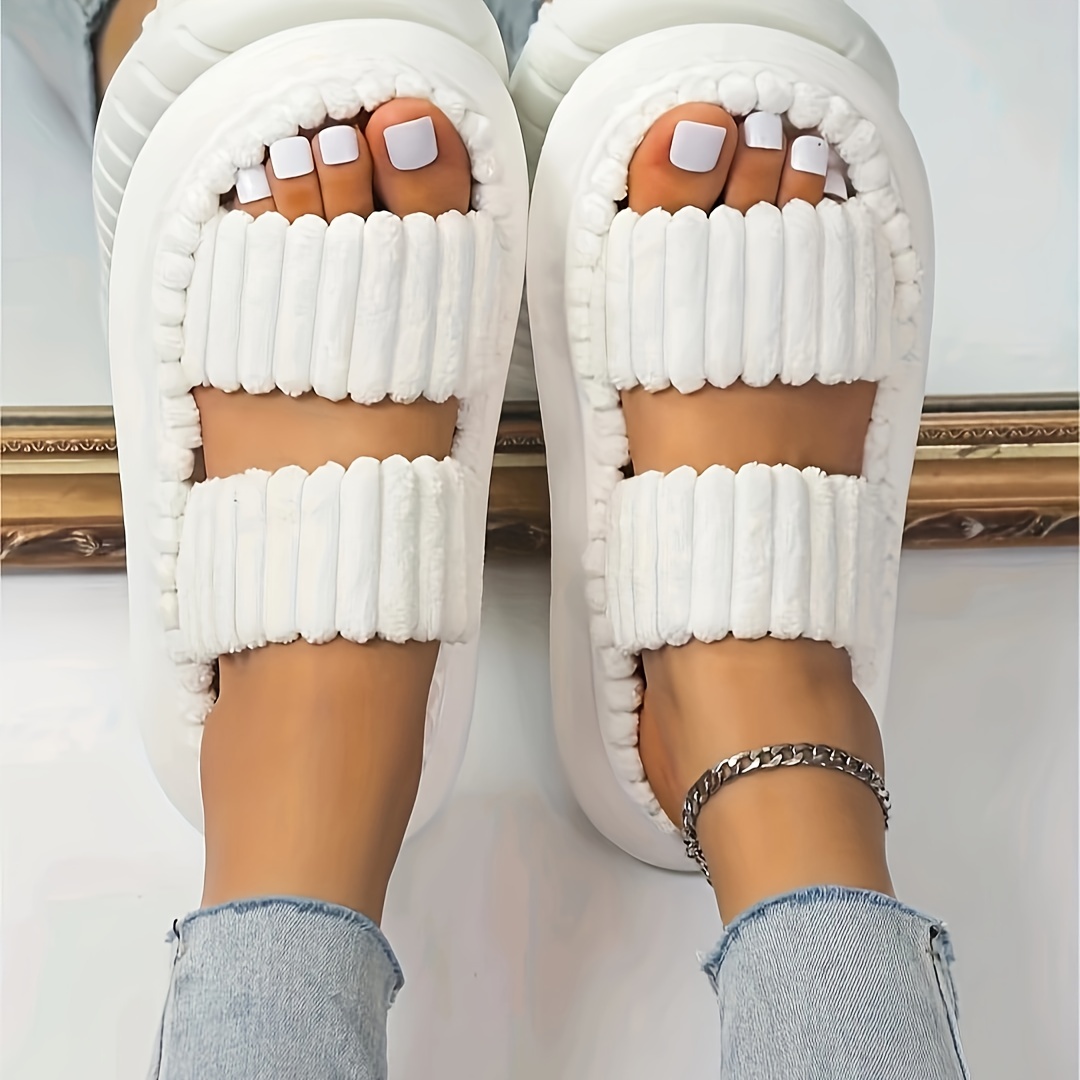 simple platform slippers casual slip on bedroom slipeprs comfortable indoor home slippers details 0