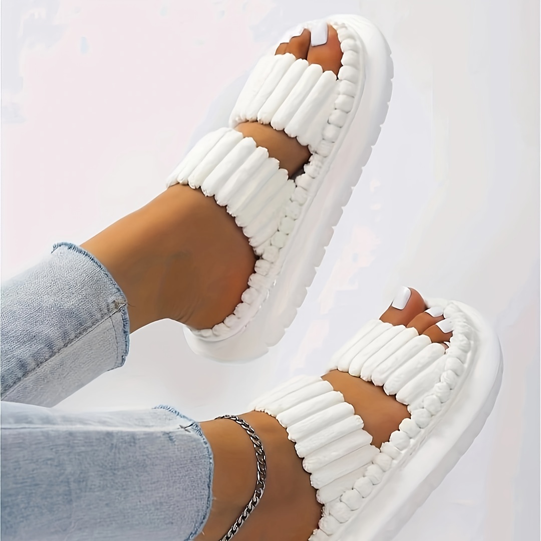 simple platform slippers casual slip on bedroom slipeprs comfortable indoor home slippers details 2