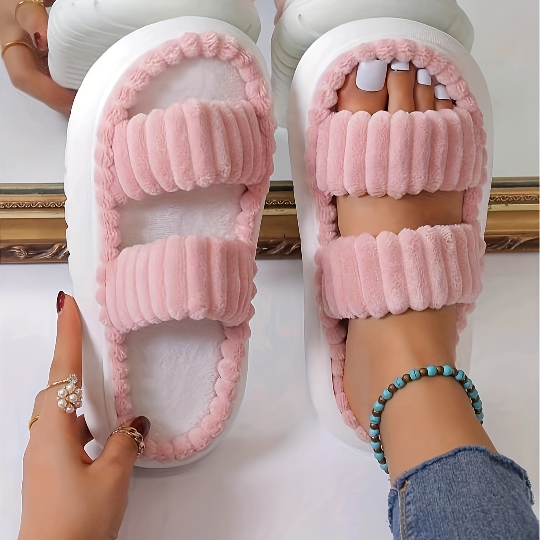 simple platform slippers casual slip on bedroom slipeprs comfortable indoor home slippers details 6