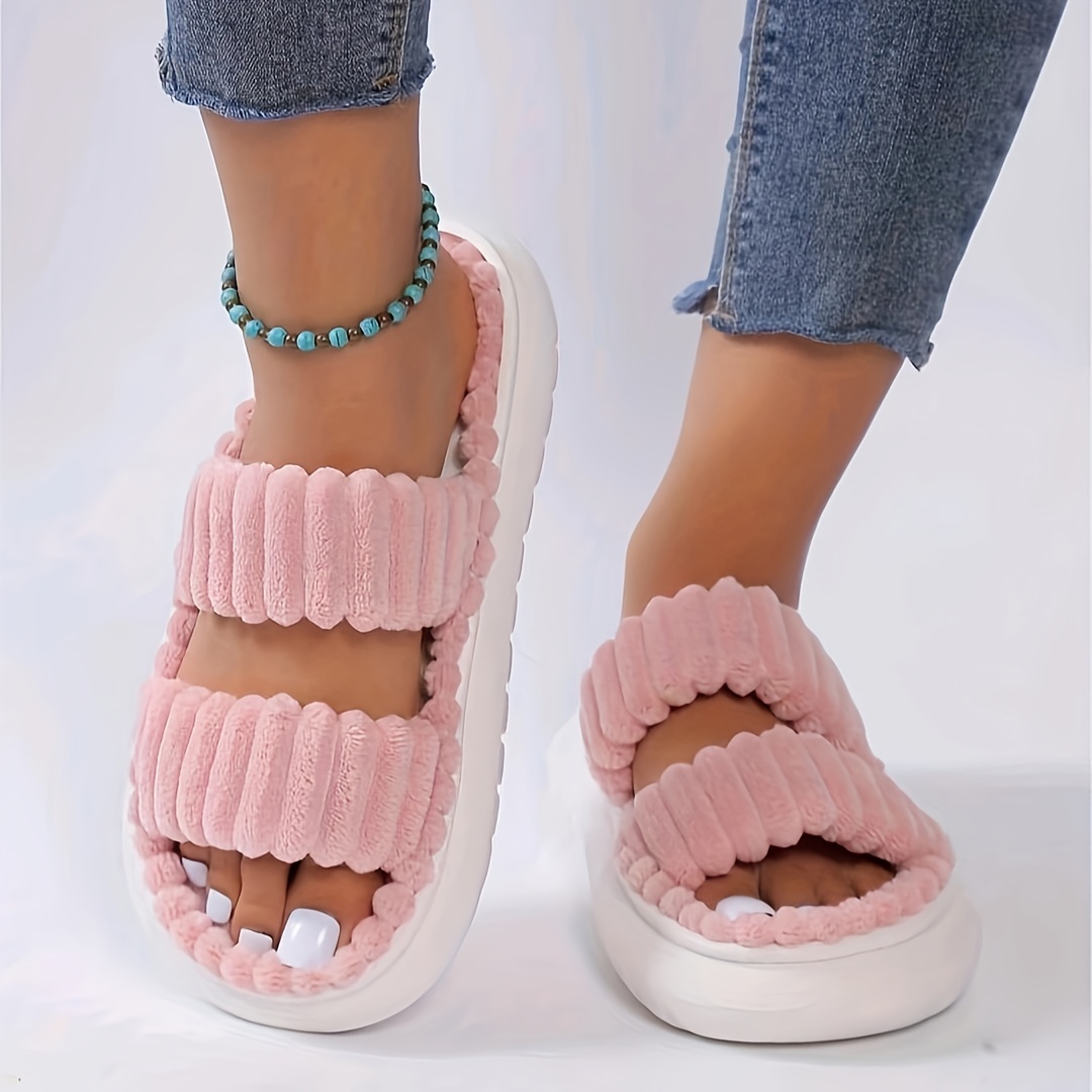 simple platform slippers casual slip on bedroom slipeprs comfortable indoor home slippers details 7