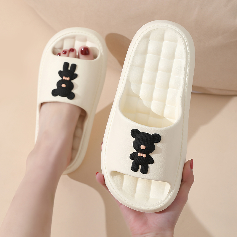 womens kawaii teddy bear pillow slides solid color cute cartoon non slip massage slippers indoor bathroom shoes details 10